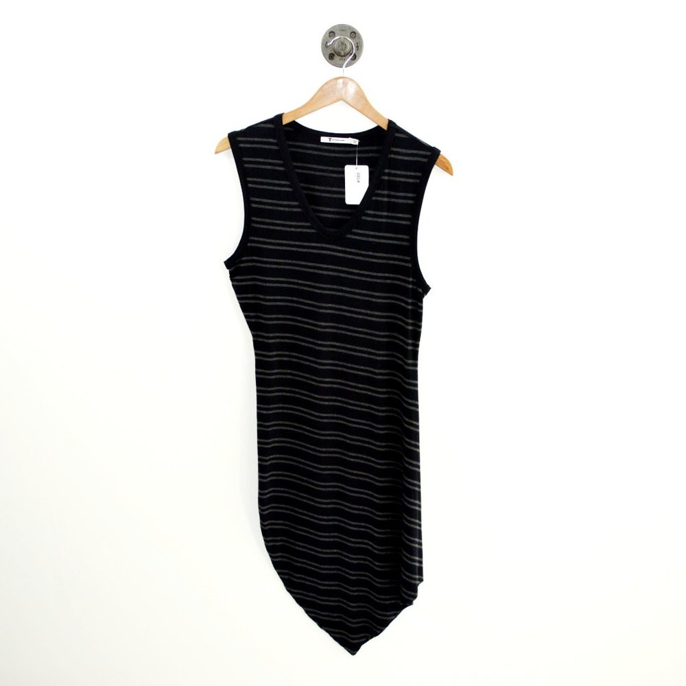 T by Alexander Wang striped asymmetric stretch-modal dress#189-3
